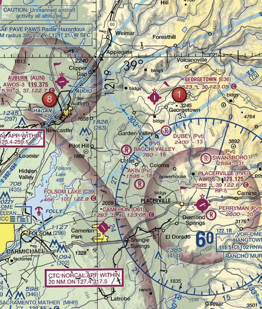 65. The floor of the Class E airspace above Georgetown Airport (E36) is at A. 3,823 feet B. the surface C.