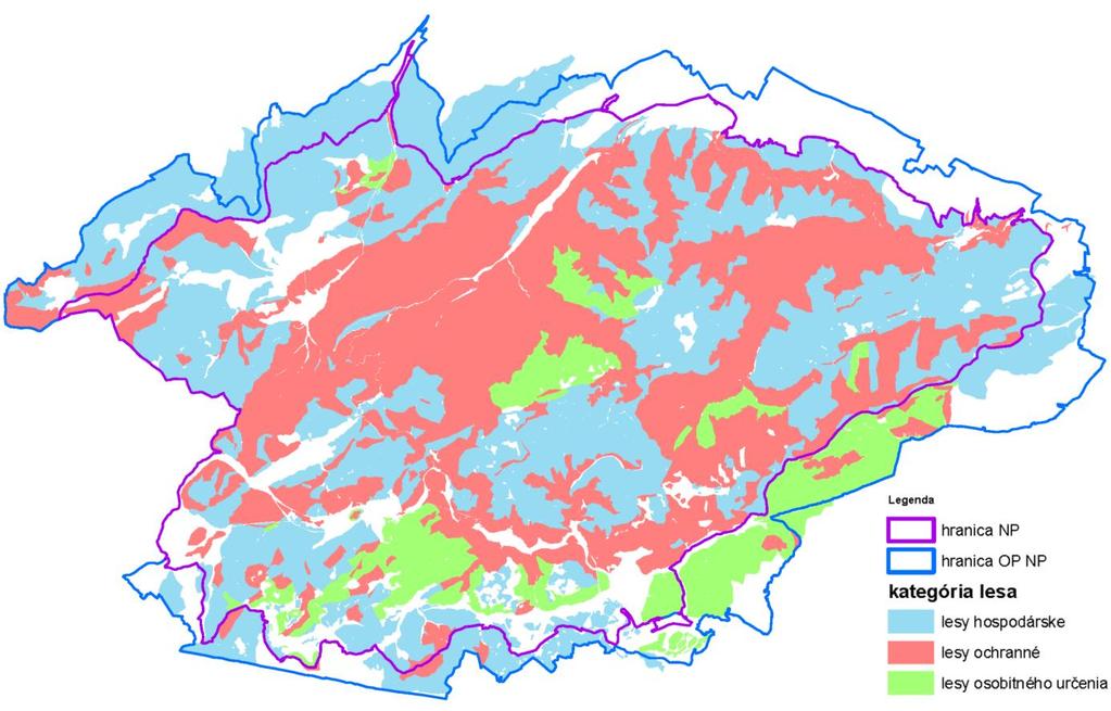 Obr. 9: Mapa kategorizácie lesov Zdroj: Správa Národného parku Slovenský raj, mierka 1 : 80 000.