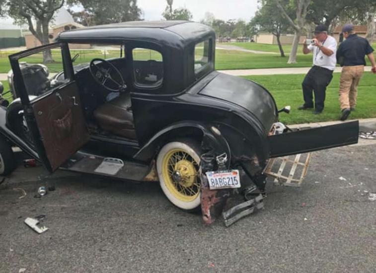 Smith had street parked the Model A in Orange, California on Friday as he went to work nearby; a while later, the telltale sounds of a terrible car crash reached his ears.