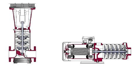 Ulazna i izlazna cev montiraju se pod uglom od 90, tako da fluid prolazeći kroz pumpu menja pravac. 2. In-line pumpe - fluid kroz pumpu prolazi u jednom pravcu.