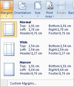 Za svaku marginu je moguće definisati veličinu. Sve odštampane stranice će imati iste margine. Margine se definišu za svaki radni list posebno.