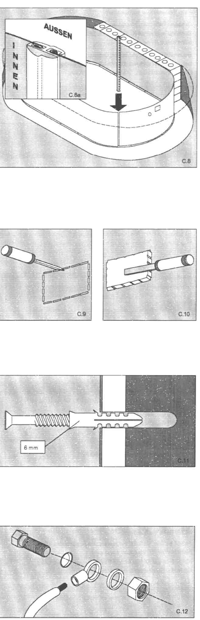 Pritrjevanje spojnega profila (C.8): Razmak med stenama je 5 mm. Èe je potrebno eno spodnje vodilo skrajšajte in vodila ponovno spnite.