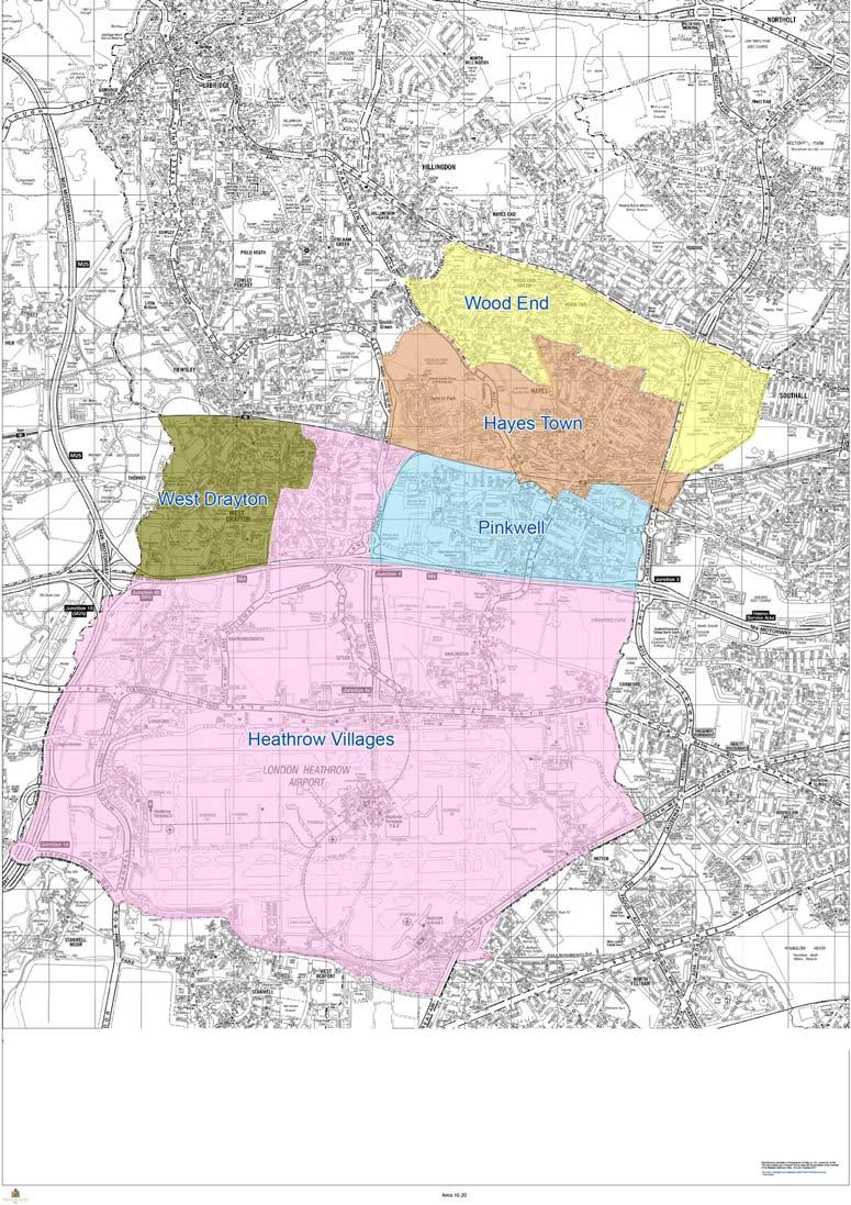 d) 5 wards comprising the Hayes Gateway, Hayes Town Centre and south to Heathrow / West Drayton.