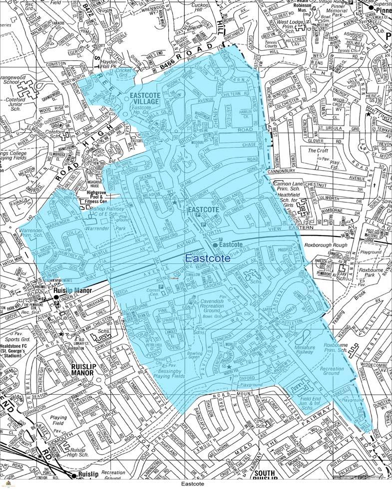 PROPOSED NAME: EASTCOTE MEMBERS TO BE ELECTED: 3 ELECTORATE AT 2024: 12,980 MADE UP OF EXISTING POLLING DISTRICTS: RA1 (part,