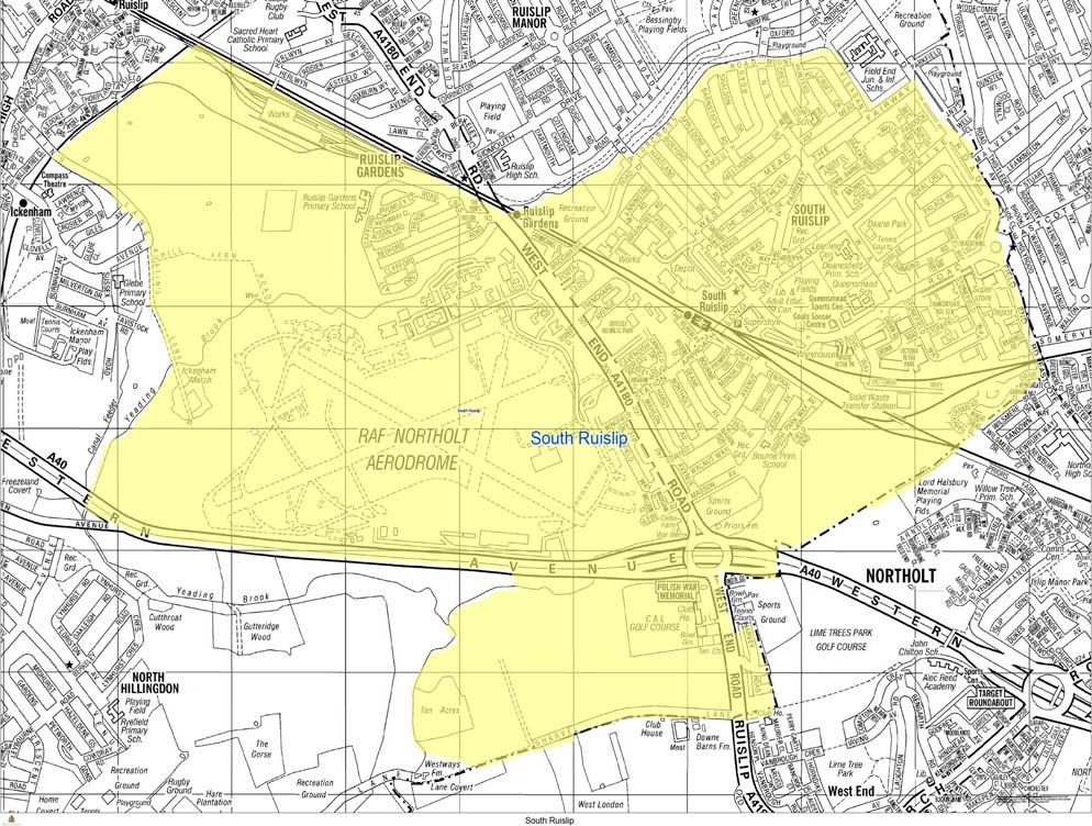 PROPOSED NAME: SOUTH RUISLIP MEMBERS TO BE ELECTED: 3 ELECTORATE AT 2024: 13,043 MADE UP OF EXISTING POLLING DISTRICTS: UE1 (4378), UE2 (3,242), UE3 (part, 2,535) & UB3 (part 2,888) VARIATION: 1%
