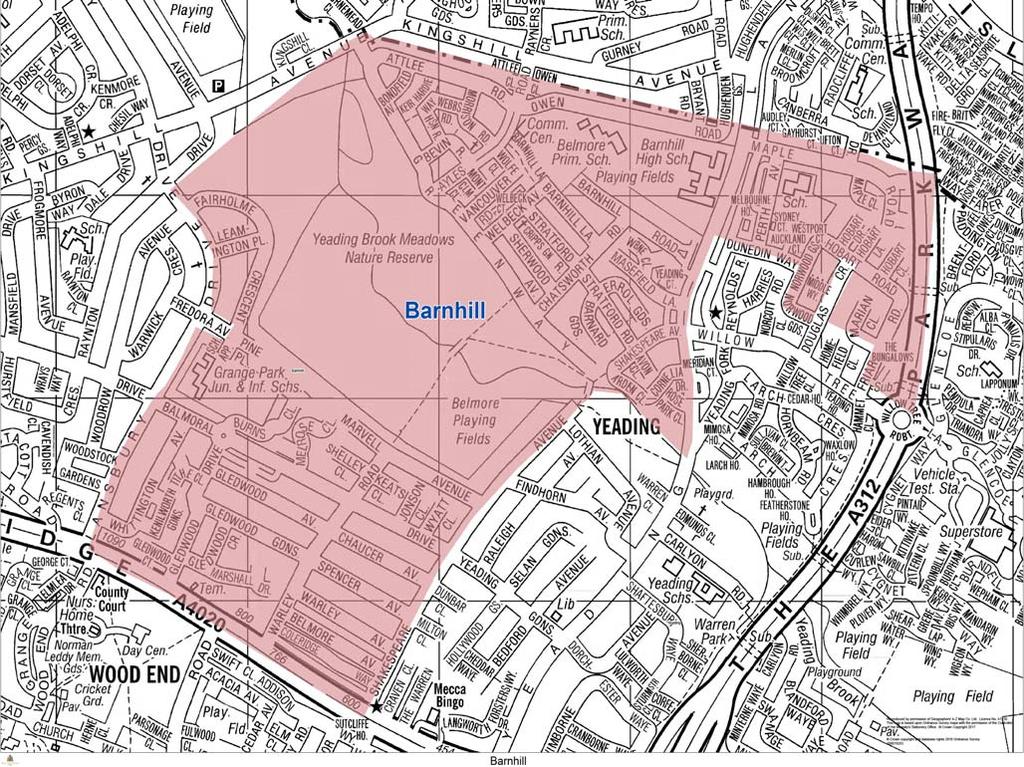 PROPOSED NAME: BARNHILL MEMBERS TO BE ELECTED: 2 ELECTORATE AT 2024: 8,449 MADE UP OF EXISTING POLLING DISTRICTS: HH1 (part, 1,668), HA1 (2,517), HA2 (3,664) & HC3 (part, 600) VARIATION: -2%