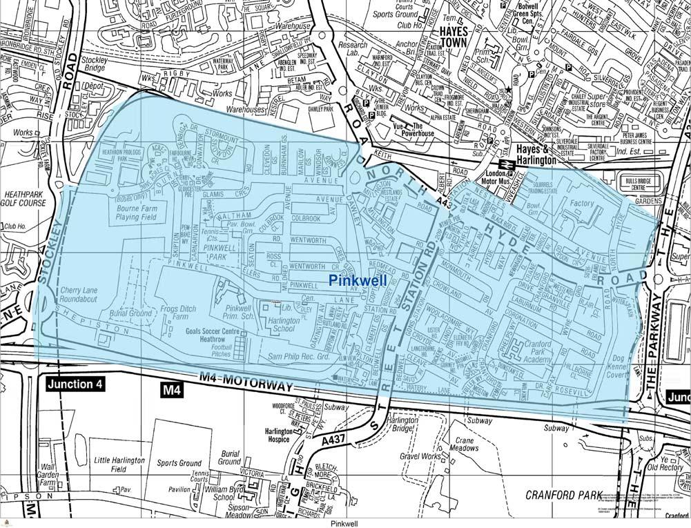PROPOSED NAME: PINKWELL MEMBERS TO BE ELECTED: 3 ELECTORATE AT 2024: 12,876 MADE UP OF EXISTING POLLING DISTRICTS: HE1 (5,886), HE2 (5,114) & HB2 (part, 1,876) VARIATION: 0% Description of Ward The