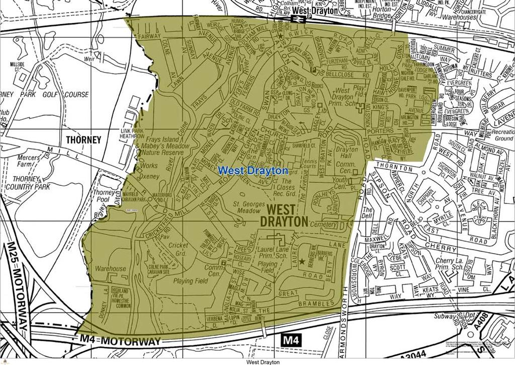 PROPOSED NAME: WEST DRAYTON MEMBERS TO BE ELECTED: 2 ELECTORATE AT 2024: 8,654 MADE UP OF EXISTING POLLING DISTRICTS: HG1 (1,896), HG2 (3,582) & HG3 (part, 3,176) VARIATION: 1% Description of Ward