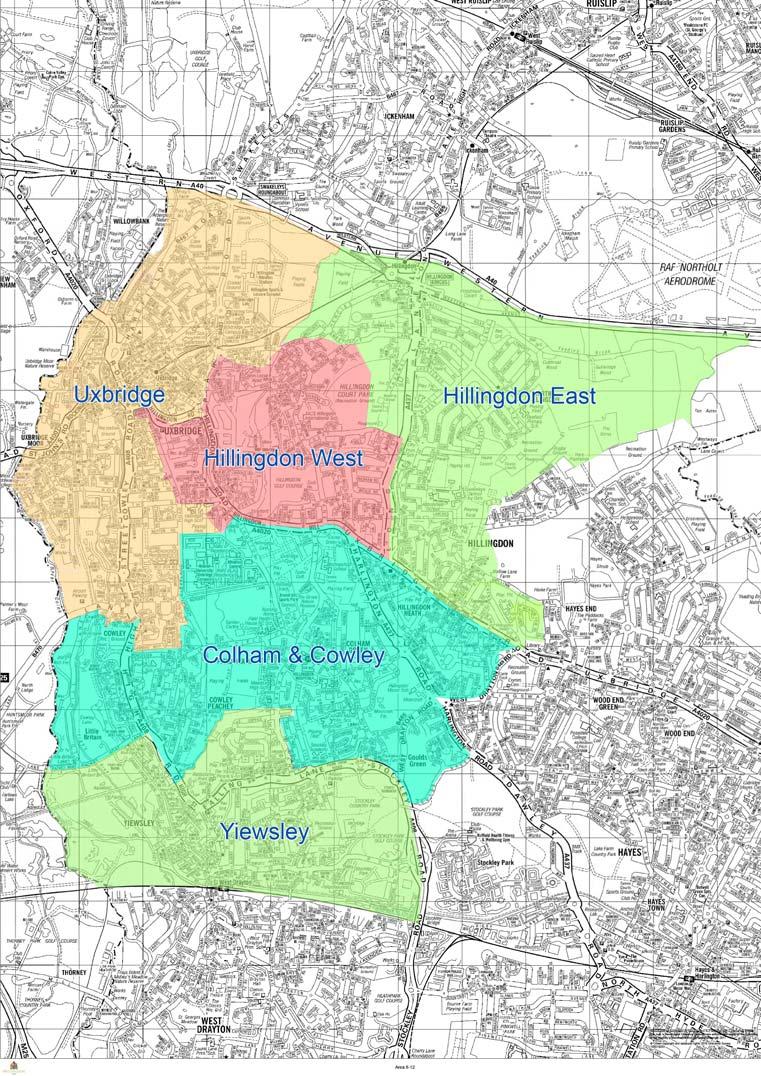 The four distinct geographical areas of the Borough, upon which the proposed warding pattern is based, are as follows: a) 5 wards in an area broadly described as West of Hillingdon: Proposed Ward