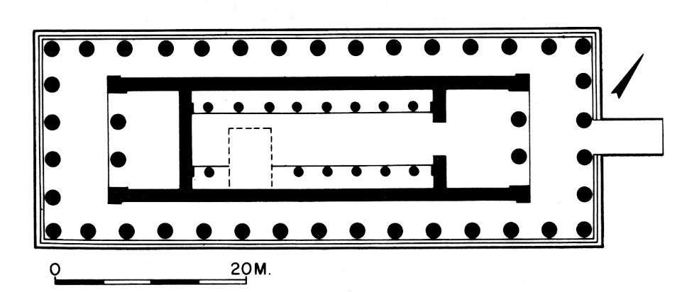 N Adyton Pronaos front porch Opisthodomos back (false) porch Ground plan of the Doric Temple of Apollo at