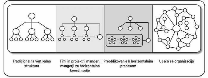 se navezuje na prevladujočo tradicionalno hierarhično organizacijsko obliko, kjer so bile aktivnosti managerjev združene po skupni funkciji od spodaj navzgor.