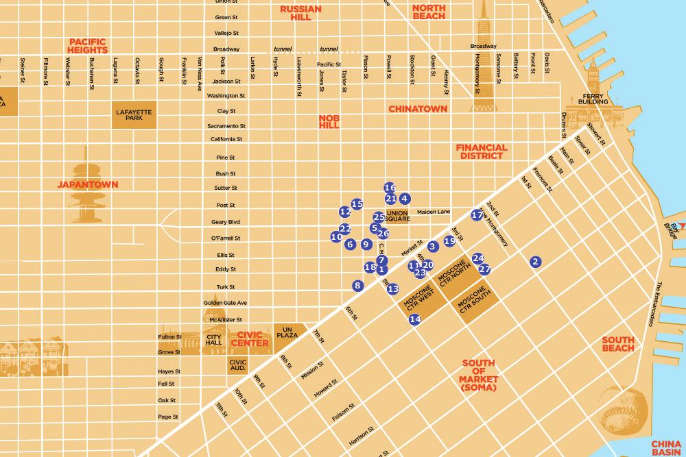 Hotel Map 1. Axiom Hotel 28 Cyril Magnin Street San Francisco 415-392-9466 2. Courtyard by Marriott San Francisco Downtown 299 2nd Street San Francisco 415-947-0700 3.