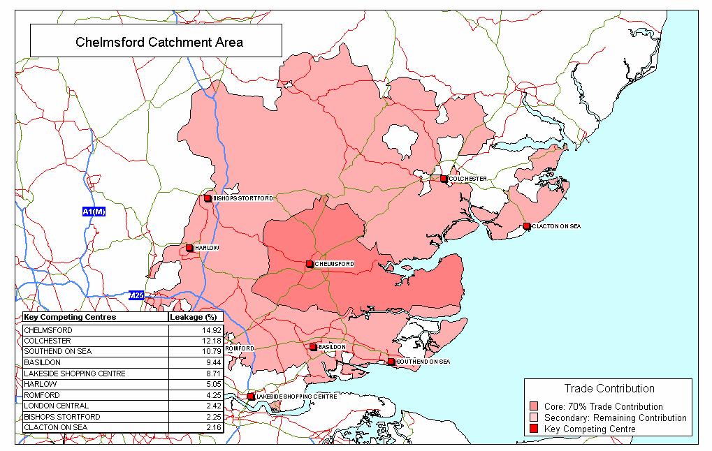 Chelmsford catchment 35 miles north east of Central London Catchment of 1,560,000 Regular comparison goods shopping population of approximately 233,000, a
