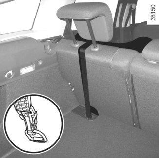 SIGURNOST DJECE: odabir pričvršćenja dječjeg sjedala (2/2) Nategnite pojas 2 tako da naslon dječjeg sjedala dodiruje naslon sjedala vozila.
