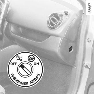 SIGURNOST DJECE: isključivanje, uključivanje zračnog jastuka suvozača (1/3) 1 Isključivanje prednjeg airbags suvozača (za vozila koja su njima opremljena) Kako biste mogli postaviti dječje sjedalo na