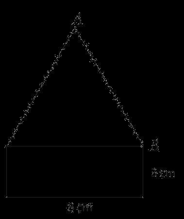 M031085 M05-08 Neznáma dĺžka strany trojuhoníka Obrázok hore sa skladá z obdĺžnika a trojuholníka s tromi zhodnými stranami. Aká je dĺžka strany AB v centimetroch?