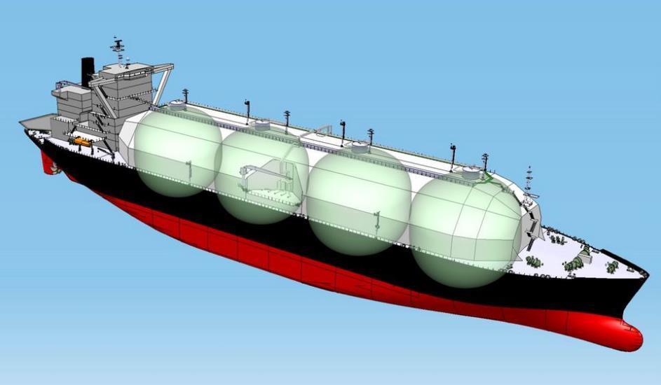 Slika 21 MHI Moss Sayaendo klasa LNG broda Dodatno, najnovija verzija MHI Moss tankera Sayaringo koriste dva porivna vijka. Brodovi imaju kapacitet od 180.000 m 3, a biti će izgrađeni početkom 2018.