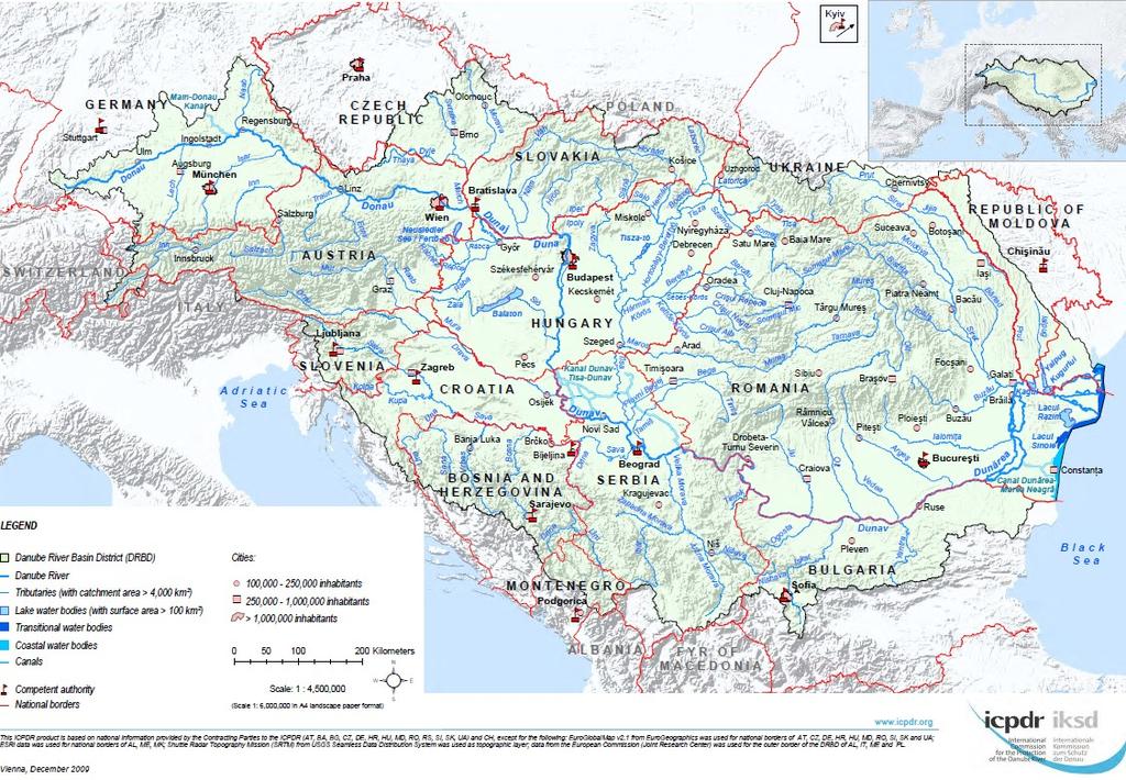9 2. OPIS ČIASTKOVÉHO POVODIA MORAVY 2.1. Medzinárodné povodie Dunaja Povodie rieky Dunaj je druhé najväčšie povodie v Európe, má plochu 81 463 km2 a rozkladá sa na území 18 štátov (Tabuľka 2.1; Obr.