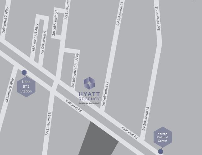 LOCATION Located in the vibrant and trendy urban oasis of Bangkok's Sukhumvit Road, Hyatt Regency Bangkok Sukhumvit is centrally situated at the corner of Sukhumvit RSoi 13 with easy