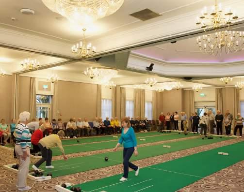 BOWLS BREAK A truly fantastic and popular bowls week reuniting friends and clubs from all over the country. The bright and spacious Dome Suite offers a comfortable bowls area with 6 BOWLING MATS!