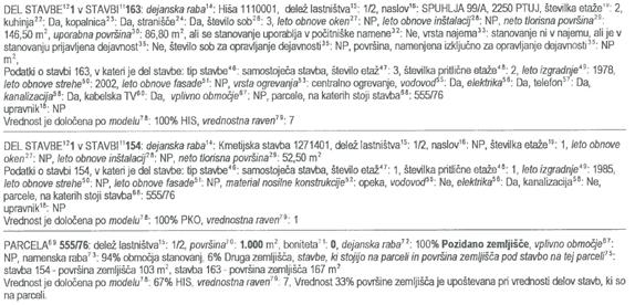 Množično vrednotenje nepremičnin v Sloveniji 48 Ker se za oceno posplošene tržne vrednosti uporabijo podatki iz registra nepremičnin, smo le te povzeli po omenjeni evidenci, kot sledi; Podatki iz