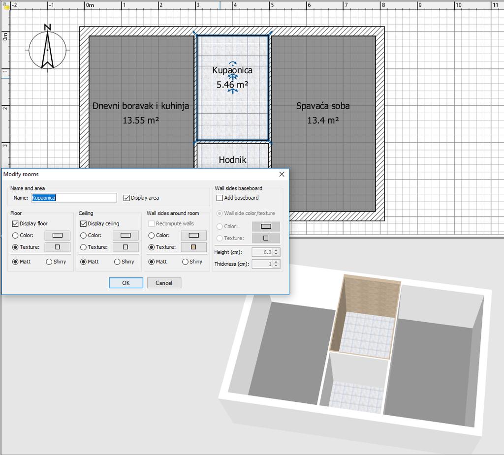 Slika 3.2.10. Promjena postavki soba 3.2.5. Kreiranje dimenzija Prilikom crtanja tlocrta vrlo je korisno navesti i dimenzije prostorija.