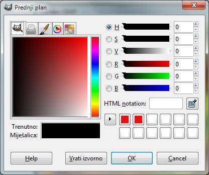 Slika 2.2.9. Dijaloški okviri za odabir boje prednjeg plana i boje pozadine 4. Početne postavke za boju pozadine i boju prednjeg plana. 5.