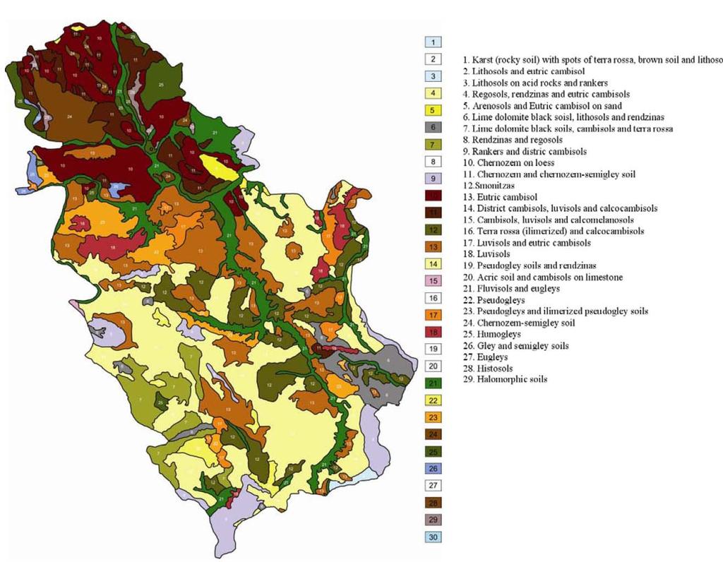 Mapa 3: Pedološka karta Srbije (1:200 000) 22 5.1.3.2. Hidrografija Preko 75% površinskih voda Jablaničkog i Pčinjskog okruga pripada slivu Južne Morave (15.446 km 2 ).