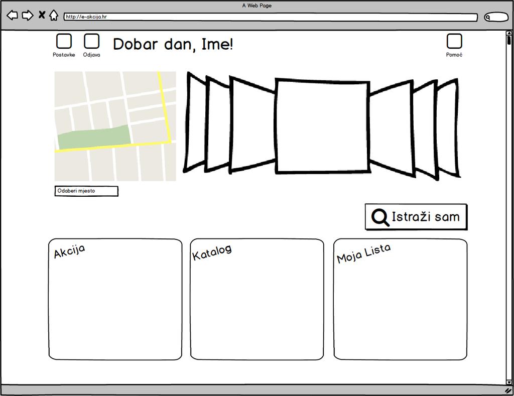 Slika 15. Prikaz oglednog modela početne stranice (izvor: autor) Na sljedećoj slici je prikazana je početna stranica kako će izgledati jednom kad se implementiraju sve slike i sadržaj.