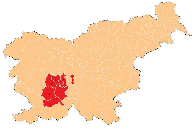 Slika 1/1: Umestitev predmetnih občin v slovenski prostor Porečje Ljubljanice se razprostira na skoraj 10% celotne površine Slovenije in zavzema obsežno območje Notranjske, do izliva v reko Savo na