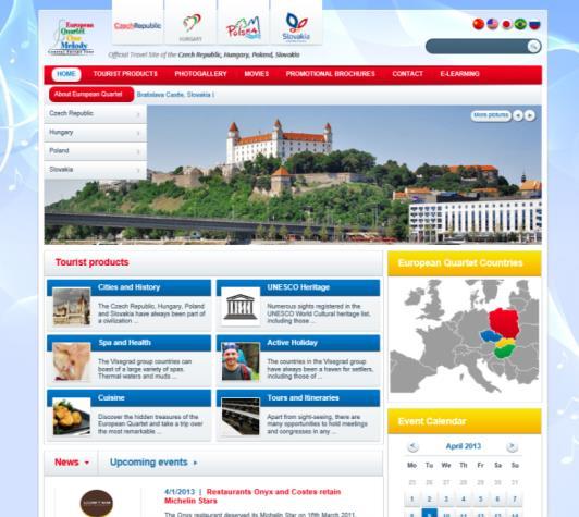 Web stránka European Quartet - One Melody (V4) pre zámorské trhy Spoločná web stránka zoskupenia stredoeurópskych krajín V4 (Česká republika, Maďarsko, Poľsko a Slovensko) pod marketingovou značkou