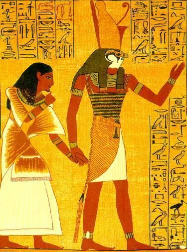 Slika 1: Prikaz boga Horusa 2.1 Egipatska božanstva Bogovi su u drevnom Egiptu bili prikazani kao neobična bića, tijela koje je bilo spoj životinje i čovjeka.