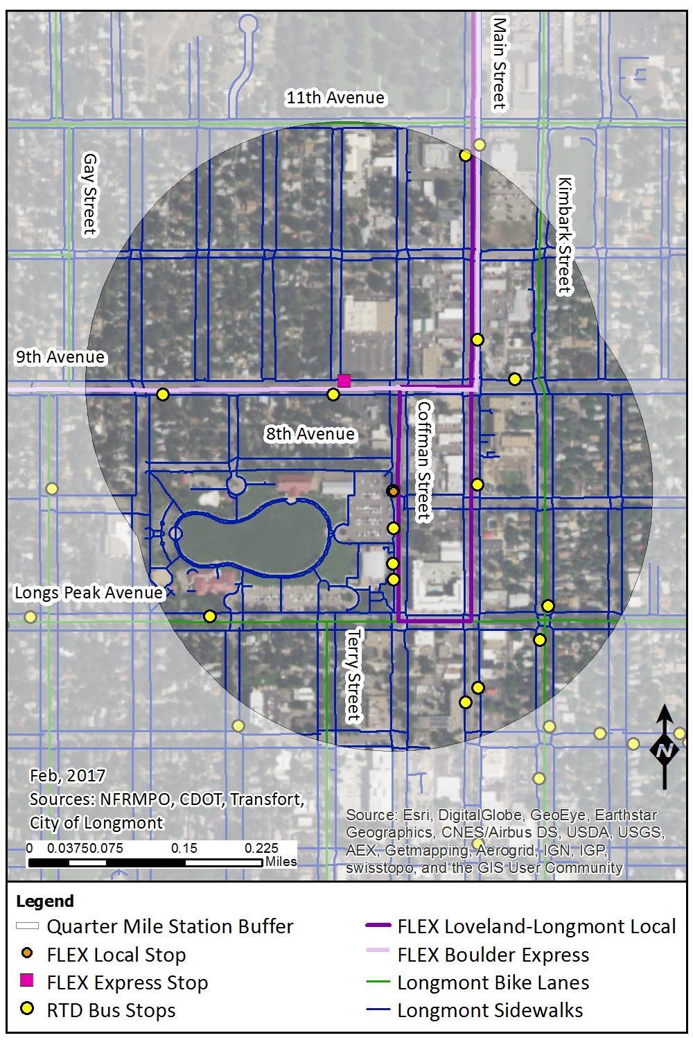 Due to its location in downtown Longmont, the 9 th and Coffman stop is connected into the City s dense sidewalk network.
