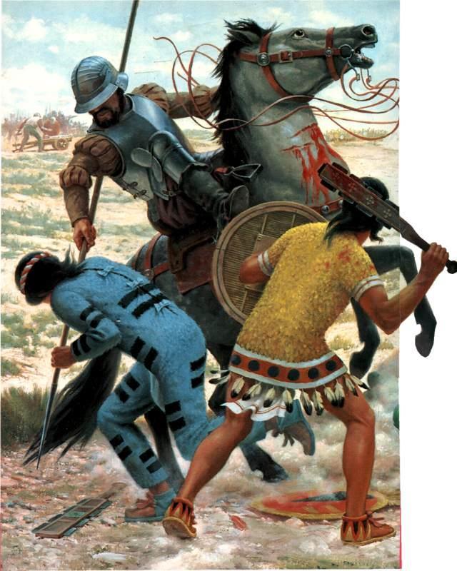 The Spaniards had steel, gunpowder, horses, and disease that