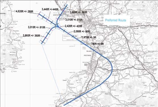 6.16.3 Factors influencing the design Our preferred route is shown in the diagram below along with the expected altitudes of aircraft on this route.