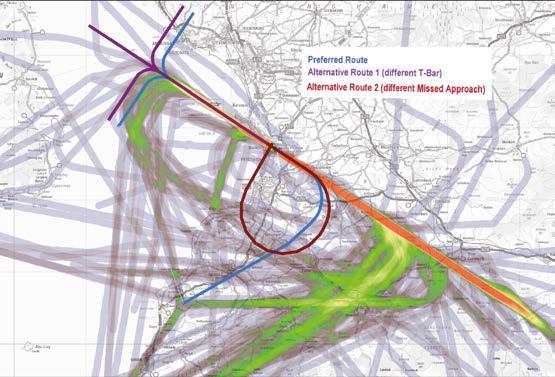 Figure 76 - Runway 12 Approaches - Preferred and Alternative Routes over Flight Path Density Map The