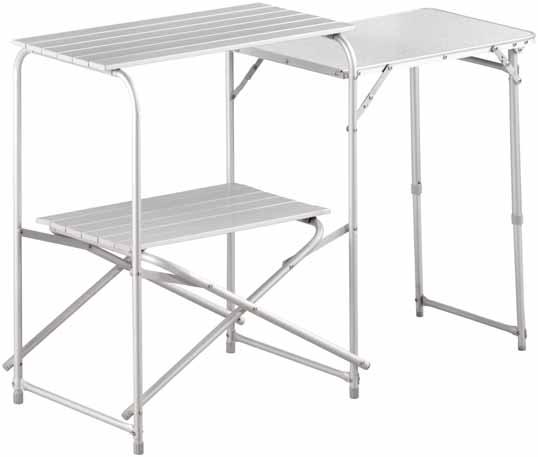 A variety of tables are available with features such as steel frames, storage shelves, zip covers and small pack sizes.