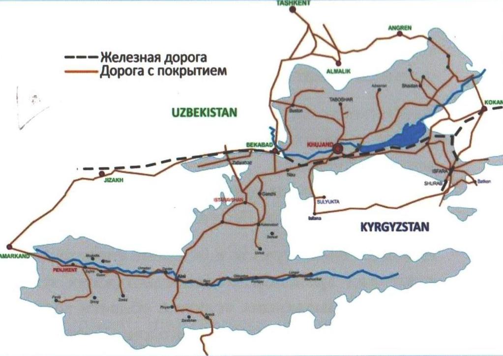 FAVORABLE GEOGRAPHICAL LOCATION Sughd region shares a border with the Jizakh, Namangan, Samarkand and Fergana provinces of Uzbekistan, and the Batken region of Kyrgyzstan.