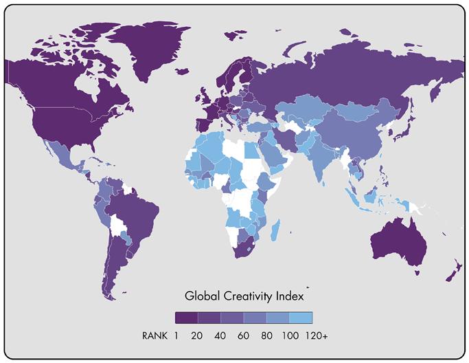 Australia: A top 20 country Australia is ranked number: 1 on the Global Creativity Index 3 on the Global Dynamism Index 3 on entrepreneurship behind the