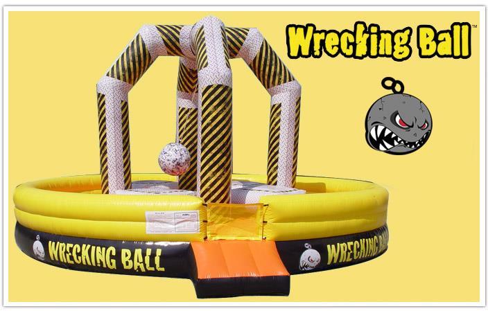 Wrecking Ball is a brand new concept for kids and adults of all ages! It s big, it s bold, and it s extreme! It s the Ultimate High Energy game. (4) Players climb atop their inflated pads.