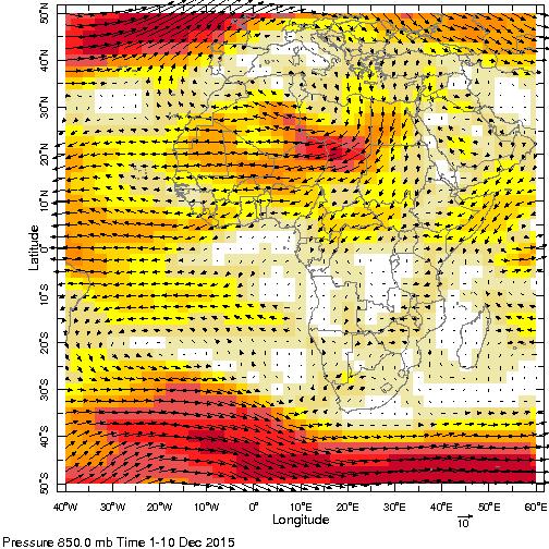 1.2 TROPOSPHERE 1.2.1 African Monsoon At 850hPa level (Figure 3a), moderate northerlies were observed over northern Libya and Egypt, veering to easterlies over Chad, Niger, Algeria, Mali, Mauritania,