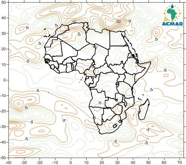 Low RH values ( 40%) (Figure 6a), were recorded over North Africa, the Sahel and western parts of Southern Africa.