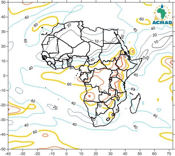Nigeria, Cameroon, Somalia and Southern Africa countries where negative anomalies of RH were observed. Fig. 6a: RH (%) at 850hPa 1 st to 10 th December 2015(SOURCE/.NOAA/.NCEP-NCAR/.CDAS1) Fig.