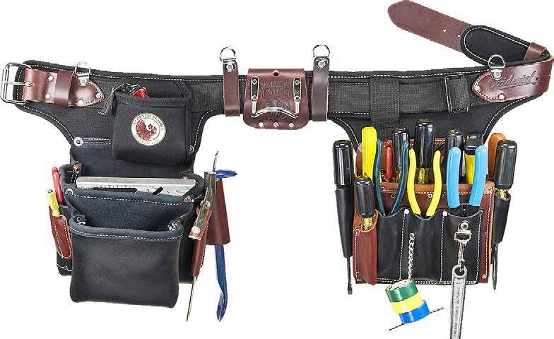 Adjust-to-Fit Series 9550 - Adjustable Pro Framer Our classic leather framing bags (5060 fastener bag and 5017DB tool bag). Features a removable High Mount Hammer Holder (5059) on rear.