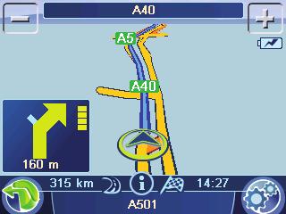 Prikaz karte tijekom navođenja rutom Prikaz karte tijekom navođenja rutom Tijekom navođenja rutom na prikazu karte se pokazuju različiti navigacijski alati i informacije o ruti. OPASNOST!