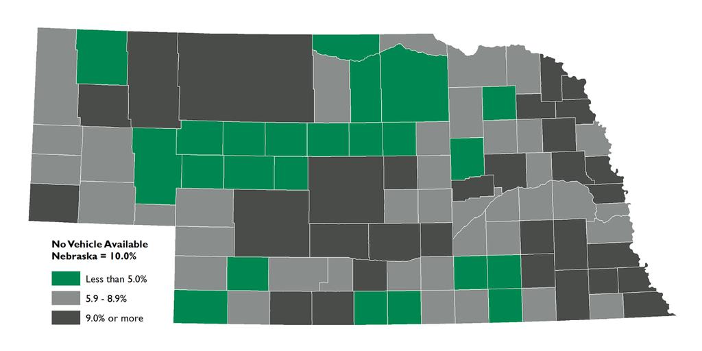 Households with householder aged 65 years or older with no vehicle available, Nebraska: