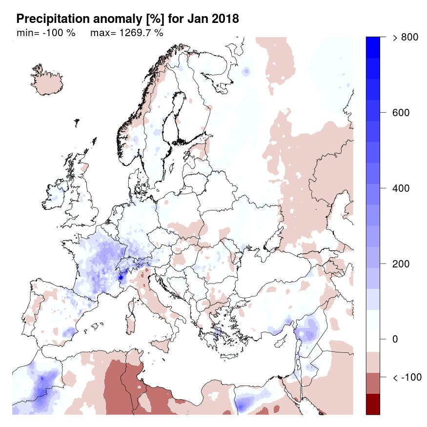 Blue (red) denotes wetter (drier) conditions than normal.