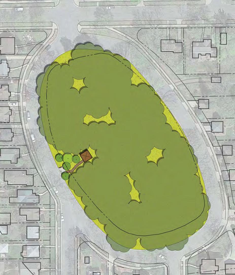E 34TH ST UPDATE EXISTING Outdoor Gathering Space PARK TERRACE THE PROPOSED DESIGN The idea behind the plan for Seven Oaks Oval is to increase opportunities for nature appreciation, interaction, and