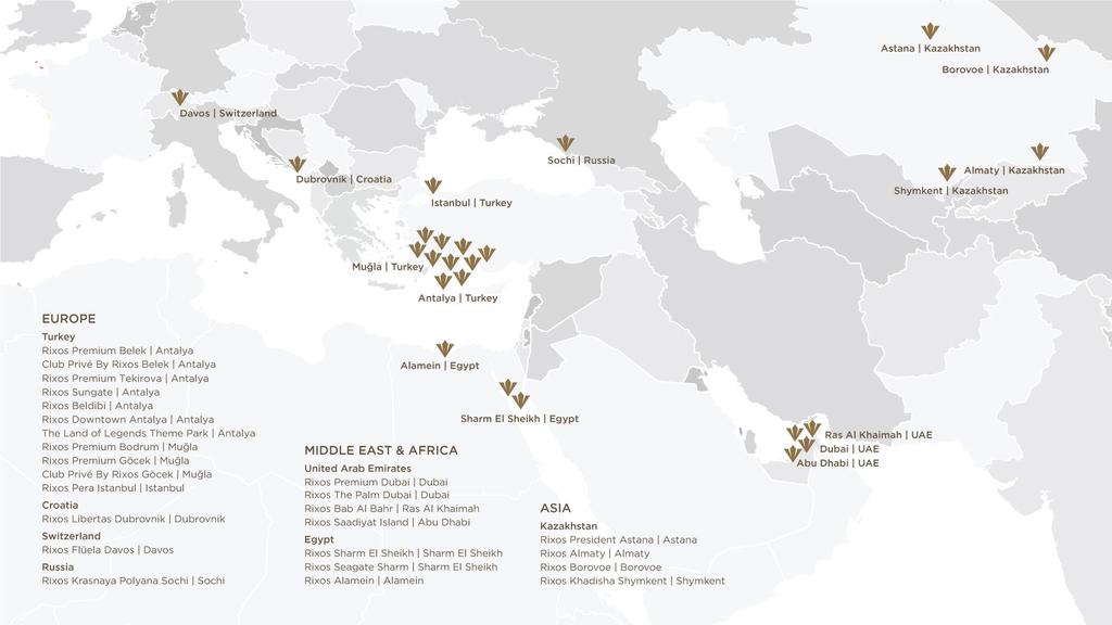 RIXOS NETWORK MAP : 19 hotels & 7,958 rooms RIXOS PIPELINE :