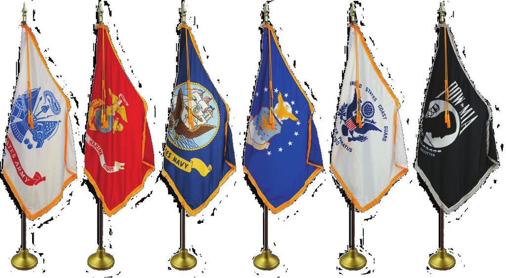 Indoor Flag Sets U.S. Crown Army Marine Corp Navy Air Force Coast Guard POW-MIA Create a distinguished and formal look by displaying the U.S., Military, or State flags as crown indoor sets.